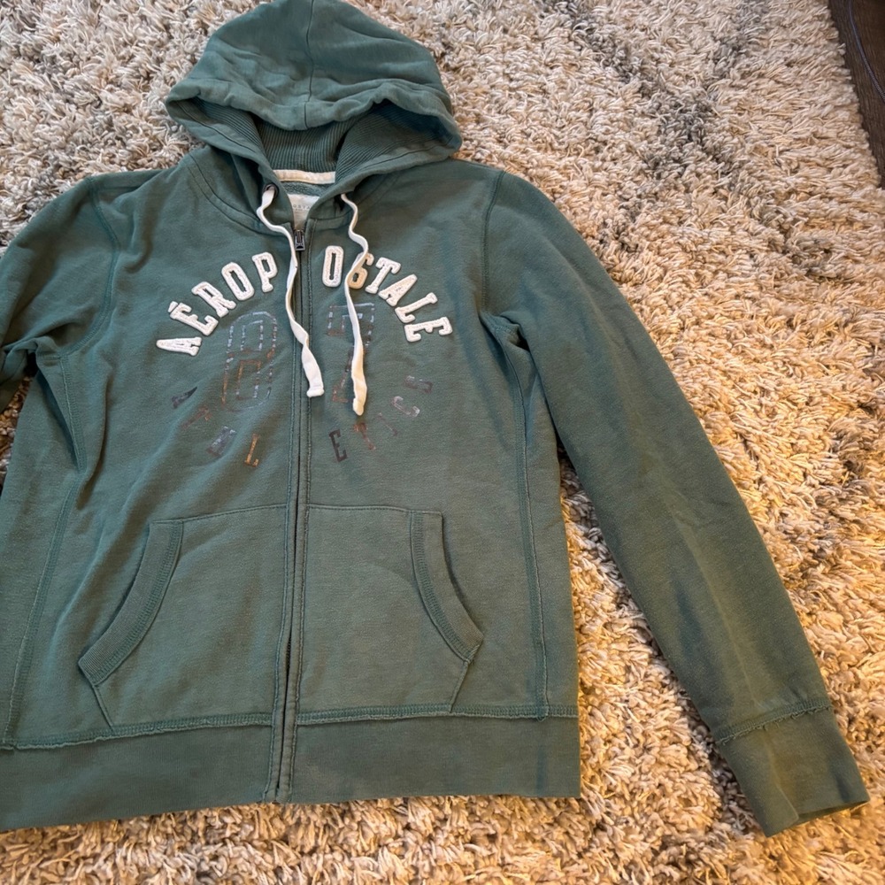 Aeropostale Mens Green Full Zip Hoodie 87 Athletics Graphic Sweatshirt‎ Large